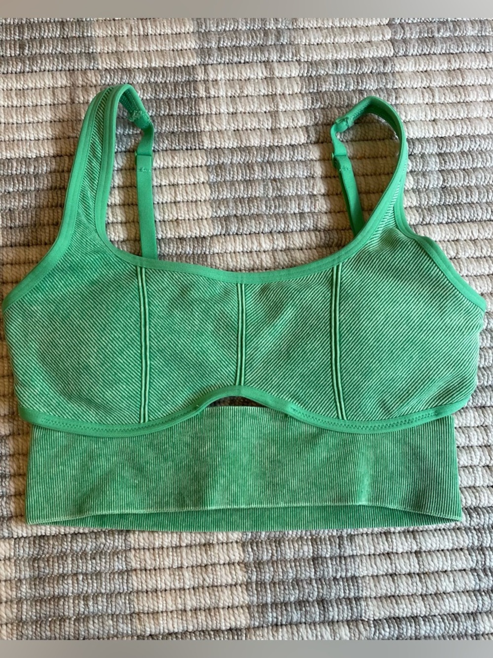 AERIE Green Ribbed Workout Top